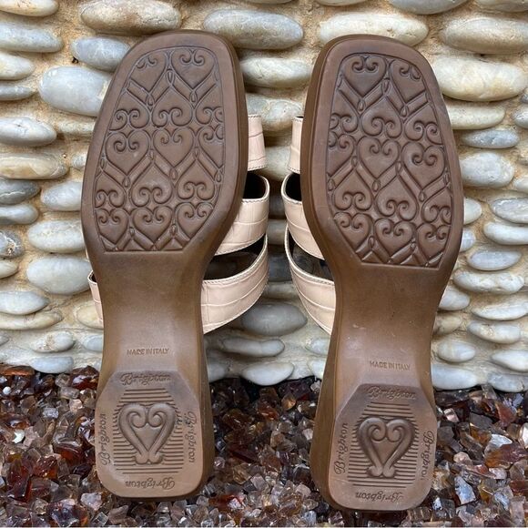 Brighton Brandy Cream/Beige/Nude Leather Croc Embossed 3 Strap Wedge Sandal 7.5 - Picture 8 of 8
